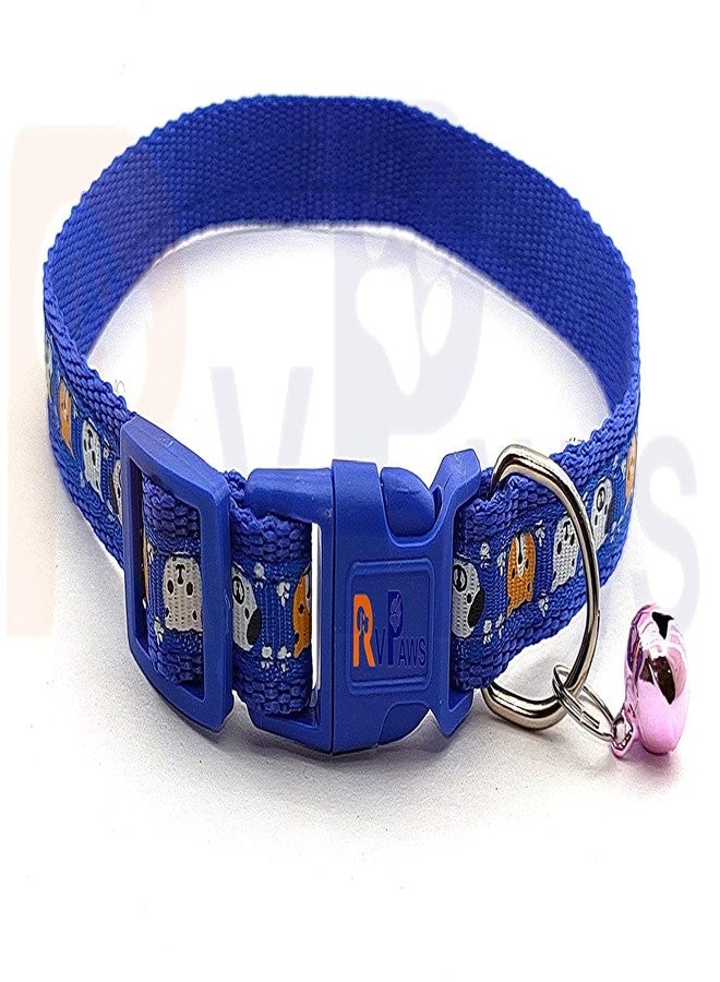 Pups&Pets Small Pets Nylon 10MM Cute Soft Collar | Adjustable face Print with Sound Bell | Safe Neck Belt for Puppies and Cats - 1Pcs (Blue) - Image 2